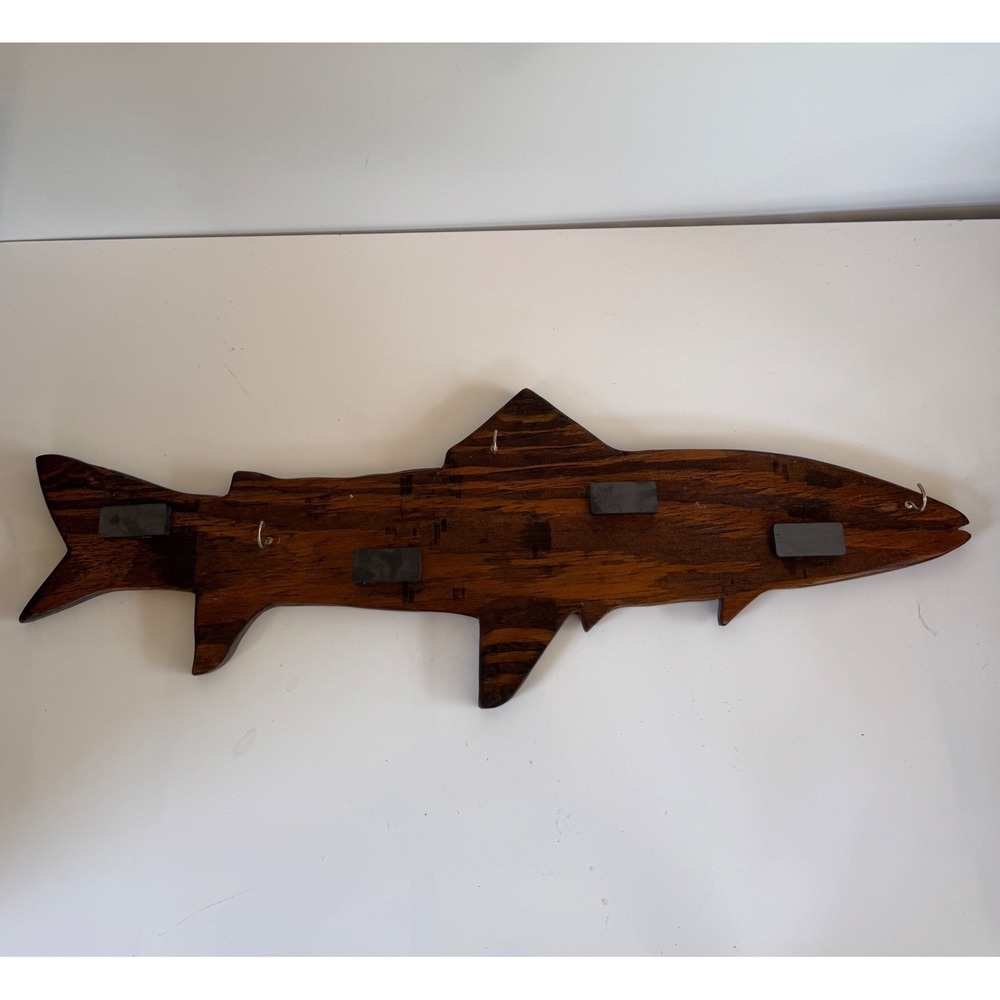 Vintage Wooden Fish Magnetic Knife Holder Wall Mounted Utensil Rack 27 In Rustic